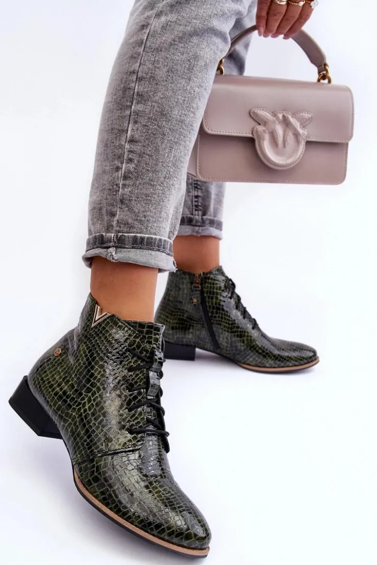 Maciejka Botki Maciejka|Botki Skórzane*Damskie Skórzane Botki 5743C-09 Zielone