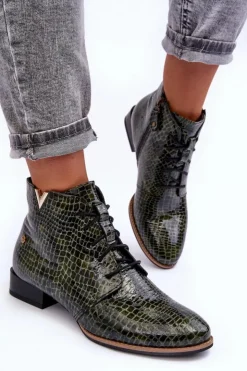 Maciejka Botki Maciejka|Botki Skórzane*Damskie Skórzane Botki 5743C-09 Zielone