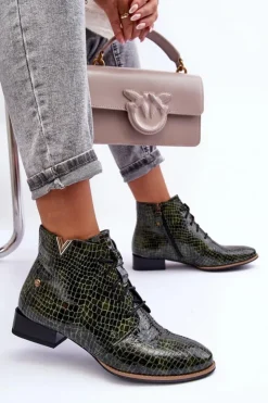 Maciejka Botki Maciejka|Botki Skórzane*Damskie Skórzane Botki 5743C-09 Zielone