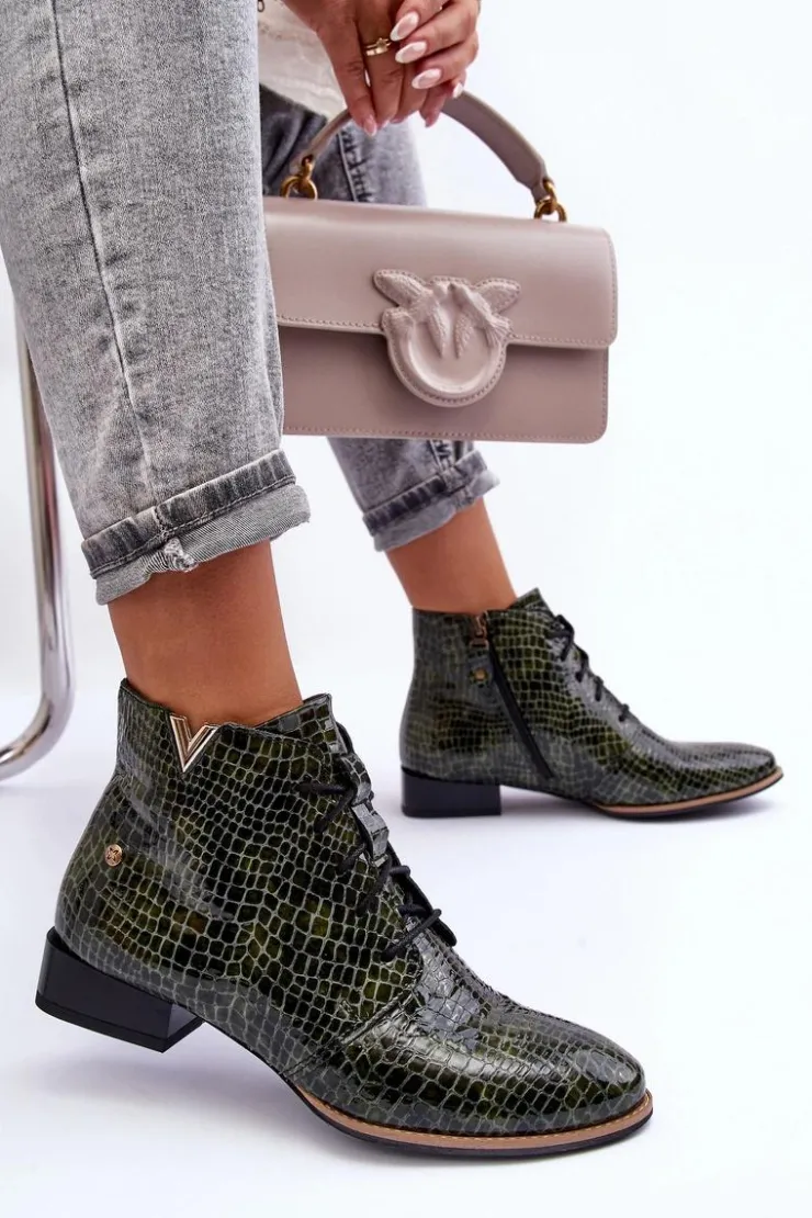 Maciejka Botki Maciejka|Botki Skórzane*Damskie Skórzane Botki 5743C-09 Zielone