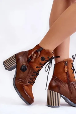 New Maciejka Damskie Skórzane Botki 05599-29 Brązowe