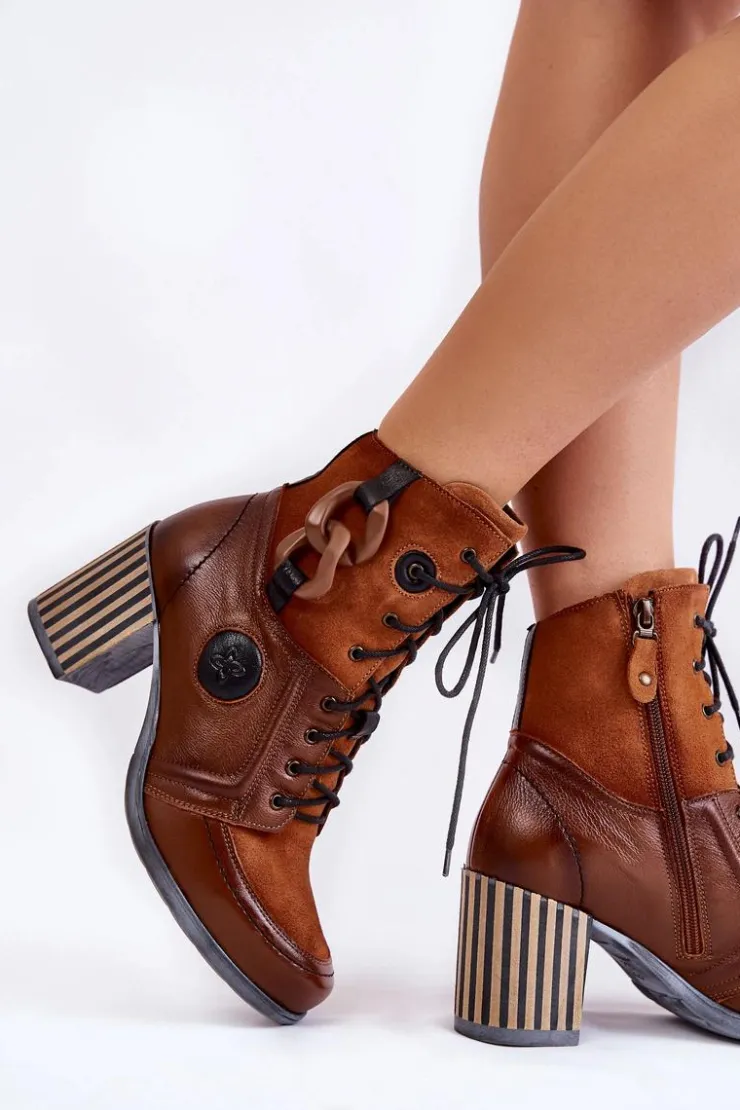 New Maciejka Damskie Skórzane Botki 05599-29 Brązowe