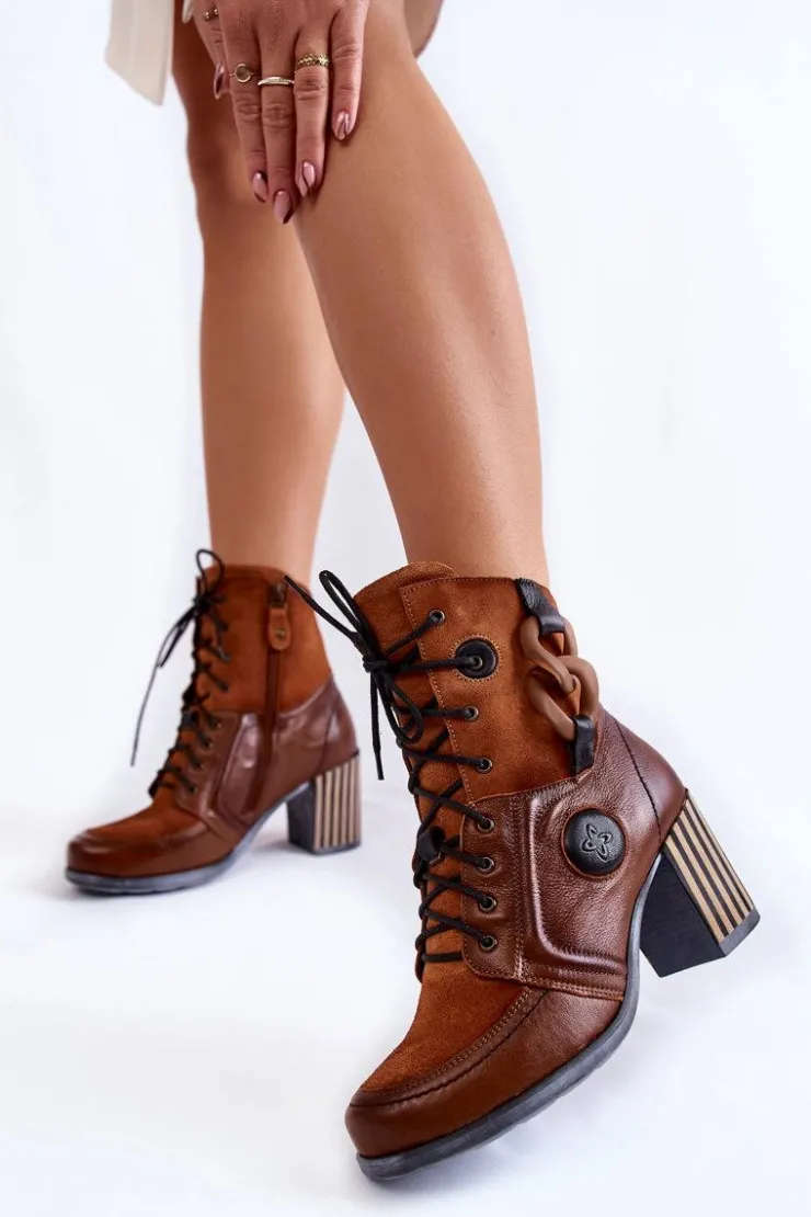 New Maciejka Damskie Skórzane Botki 05599-29 Brązowe