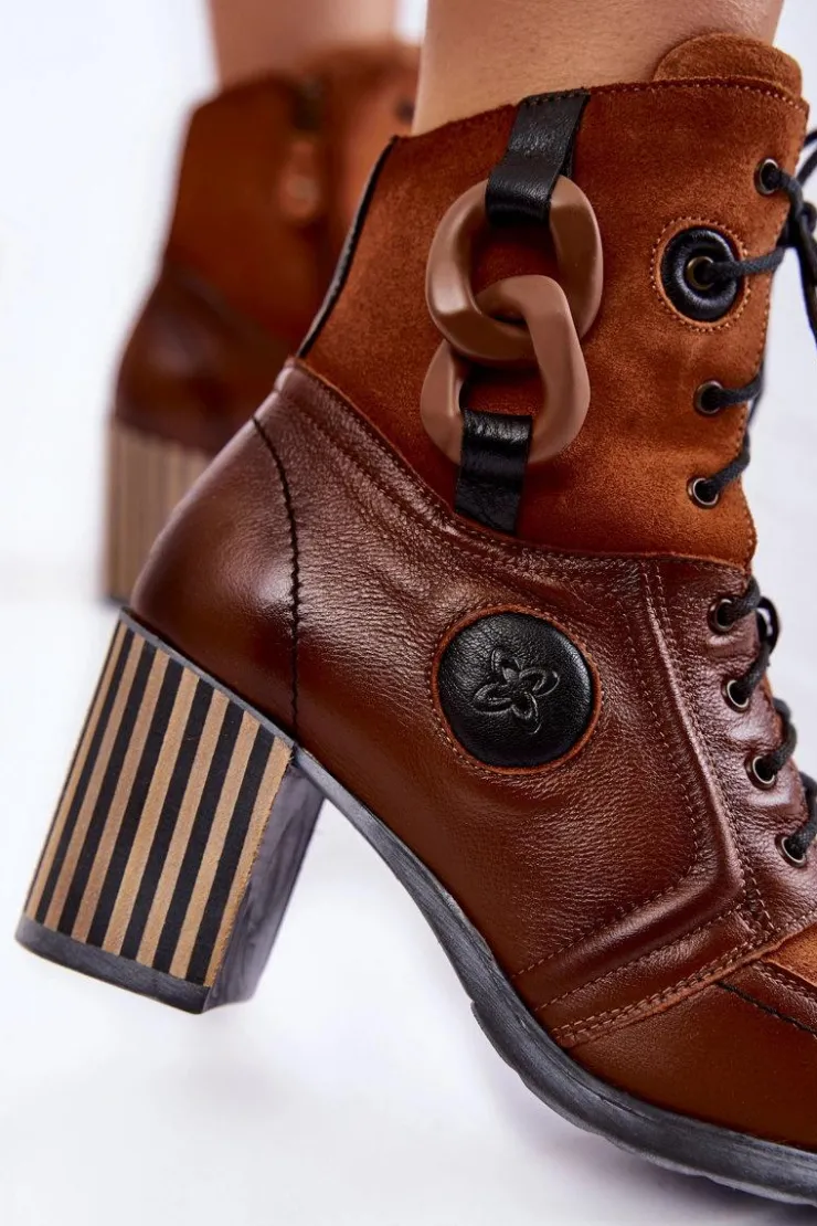 New Maciejka Damskie Skórzane Botki 05599-29 Brązowe