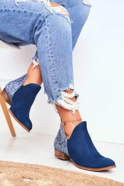 Damskie Maciejka Damskie Skórzane Botki Granatowe 04091-47