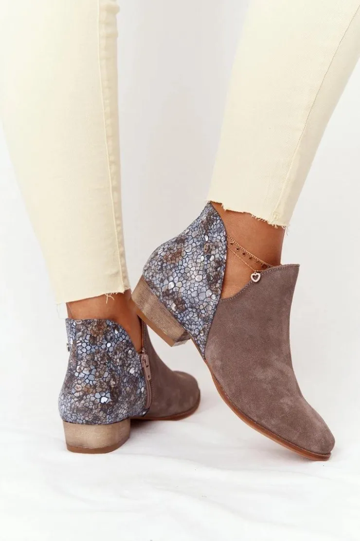 Maciejka Botki Wiosenne|Botki Maciejka*Damskie Skórzane Botki Ciemny Beż 04091-65