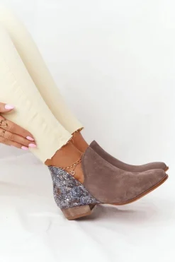 Maciejka Botki Wiosenne|Botki Maciejka*Damskie Skórzane Botki Ciemny Beż 04091-65