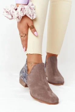 Maciejka Botki Wiosenne|Botki Maciejka*Damskie Skórzane Botki Ciemny Beż 04091-65