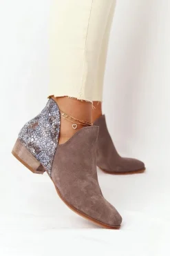 Maciejka Botki Wiosenne|Botki Maciejka*Damskie Skórzane Botki Ciemny Beż 04091-65