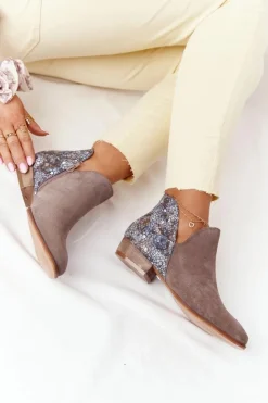 Maciejka Botki Wiosenne|Botki Maciejka*Damskie Skórzane Botki Ciemny Beż 04091-65