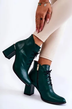 Damskie Boto Damskie Skórzane Botki Na Słupku Zielone Carrice