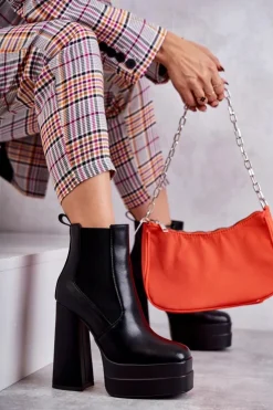 Boto Botki Na Słupku|Czarne Botki*Damskie Skórzane Botki Na Masywnym Obcasie Czarne Jones