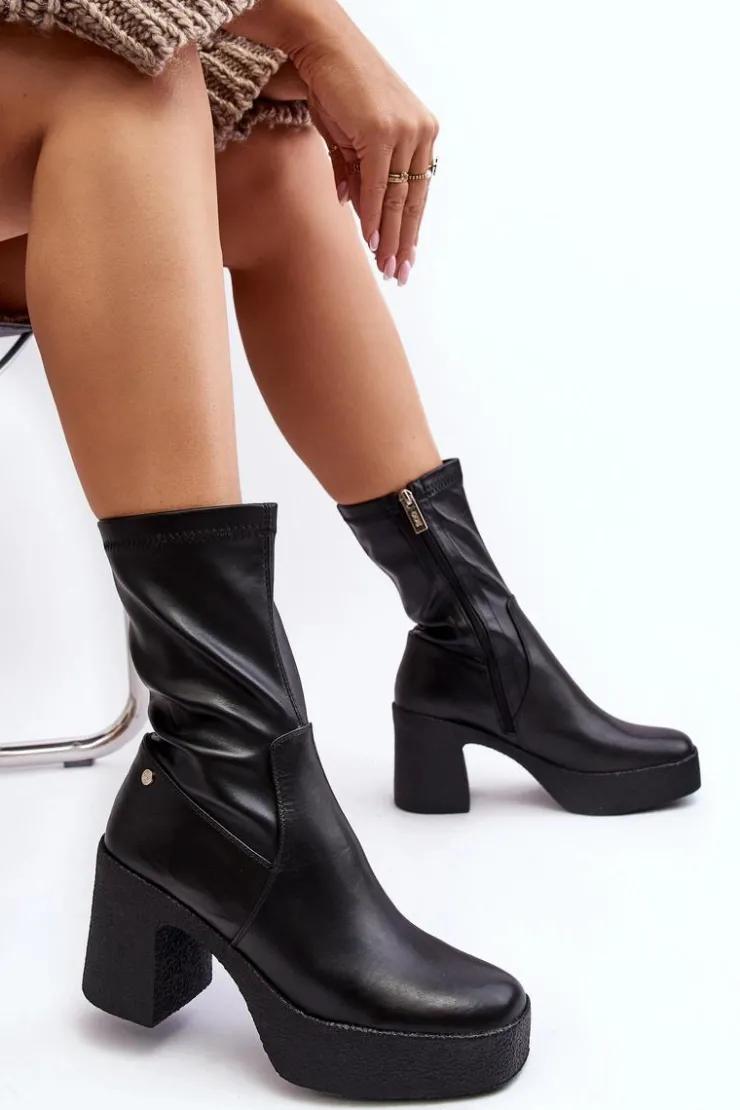 Damskie GOE Damskie Skórzane Botki Na Słupku MM2N4047 Czarne