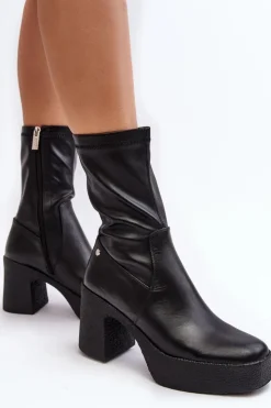 Damskie GOE Damskie Skórzane Botki Na Słupku MM2N4047 Czarne