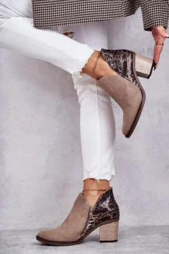 Maciejka Botki Wiosenne|Botki Maciejka*Damskie Skórzane Botki Na Słupku Beżowe 04492-43