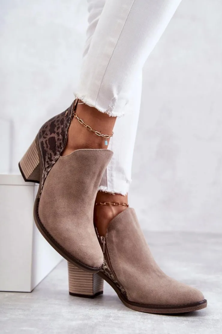 Maciejka Botki Wiosenne|Botki Maciejka*Damskie Skórzane Botki Na Słupku Beżowe 04492-43