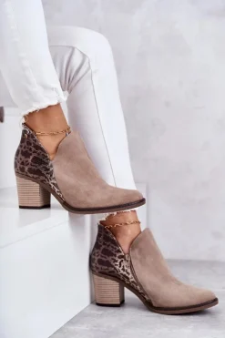 Maciejka Botki Wiosenne|Botki Maciejka*Damskie Skórzane Botki Na Słupku Beżowe 04492-43