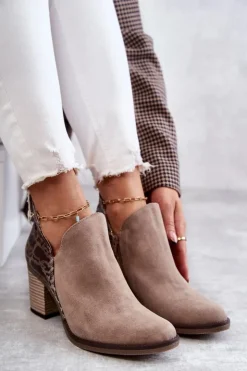 Maciejka Botki Wiosenne|Botki Maciejka*Damskie Skórzane Botki Na Słupku Beżowe 04492-43