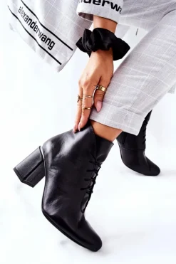 Discount Boto Damskie Skórzane Botki Na Słupku Czarne Carrice