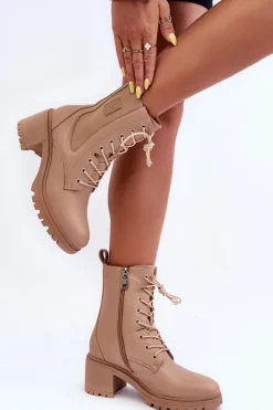 Damskie Buty damskie Vinceza Damskie Skórzane Botki Na Obcasie Beżowe Esnar