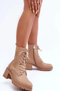 Damskie Buty damskie Vinceza Damskie Skórzane Botki Na Obcasie Beżowe Esnar