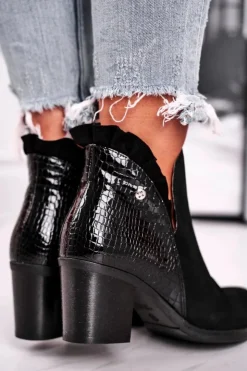 Best Maciejka Damskie Skórzane Botki Na Słupku Czarne 04833-01