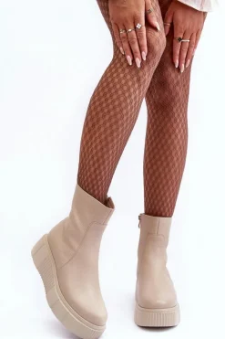 Damskie Zazoo Damskie Skórzane Botki Na Platformie Beżowe Lemar Jenefer