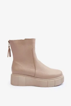 Damskie Zazoo Damskie Skórzane Botki Na Platformie Beżowe Lemar Jenefer