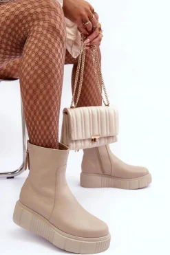 Damskie Zazoo Damskie Skórzane Botki Na Platformie Beżowe Lemar Jenefer