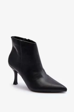 Damskie Boto Damskie Skórzane Botki Na Szpilce Czarne Merisa