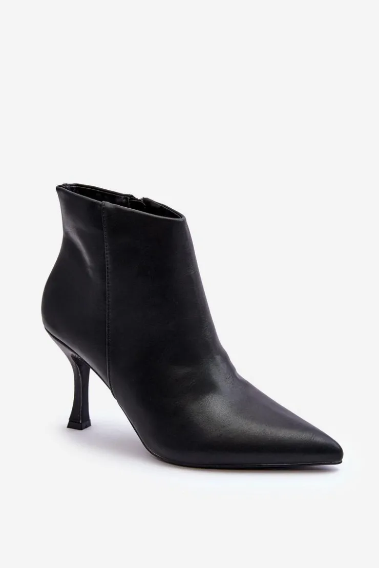 Damskie Boto Damskie Skórzane Botki Na Szpilce Czarne Merisa