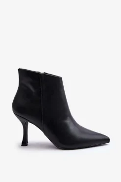 Damskie Boto Damskie Skórzane Botki Na Szpilce Czarne Merisa