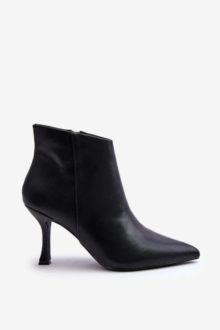 Damskie Boto Damskie Skórzane Botki Na Szpilce Czarne Merisa