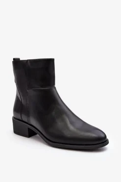 Damskie Buty Sergio Leone Damskie Skórzane Botki Na Suwak Czarne Semotti