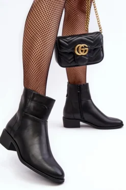 Damskie Buty Sergio Leone Damskie Skórzane Botki Na Suwak Czarne Semotti