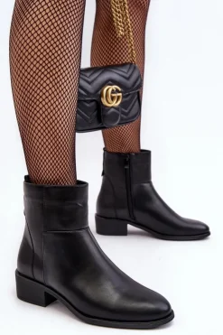 Damskie Buty Sergio Leone Damskie Skórzane Botki Na Suwak Czarne Semotti