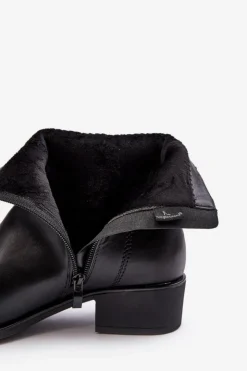 Damskie Buty Sergio Leone Damskie Skórzane Botki Na Suwak Czarne Semotti