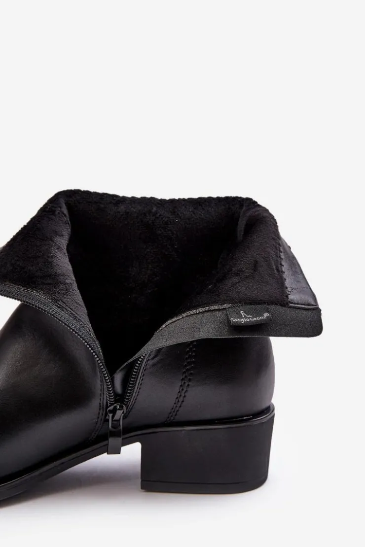 Damskie Buty Sergio Leone Damskie Skórzane Botki Na Suwak Czarne Semotti