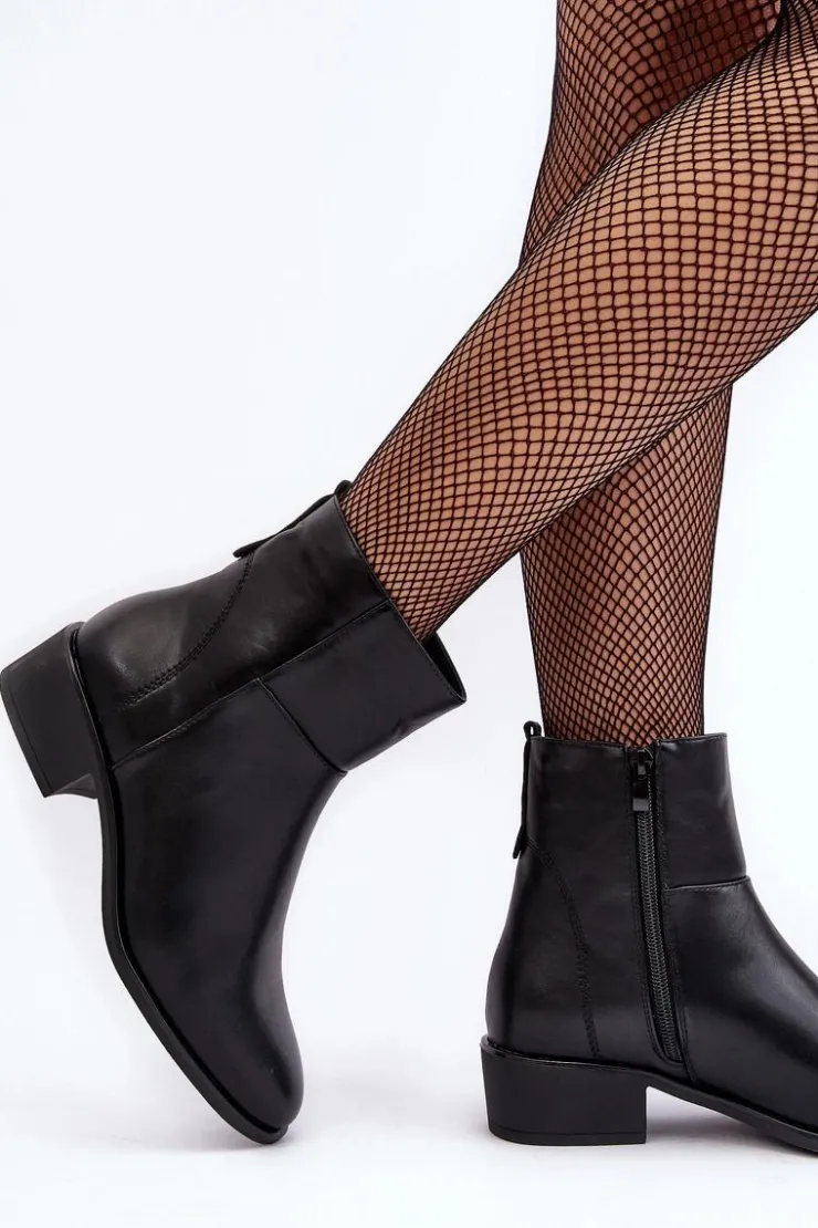 Damskie Buty Sergio Leone Damskie Skórzane Botki Na Suwak Czarne Semotti