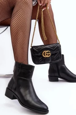 Damskie Buty Sergio Leone Damskie Skórzane Botki Na Suwak Czarne Semotti