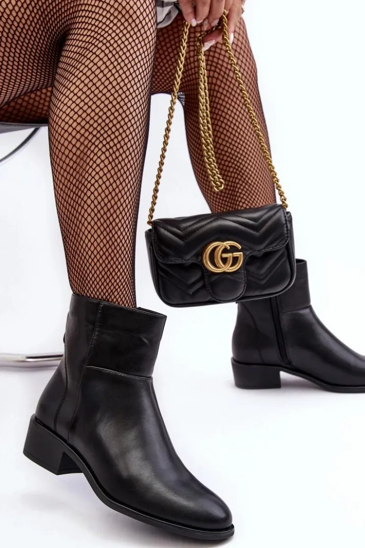 Damskie Buty Sergio Leone Damskie Skórzane Botki Na Suwak Czarne Semotti