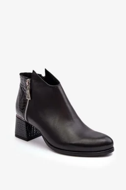 Boto Botki Na Słupku|Czarne Botki*Damskie Skórzane Botki Na Niskim Słupku Zazoo 4111 Czarne