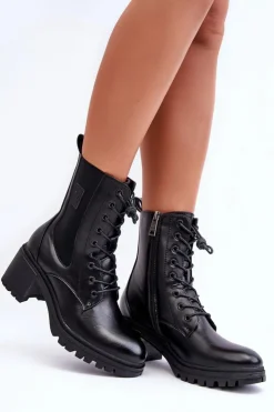 Damskie Buty damskie Vinceza Damskie Skórzane Botki Na Obcasie Czarne Esnar