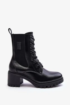 Damskie Buty damskie Vinceza Damskie Skórzane Botki Na Obcasie Czarne Esnar