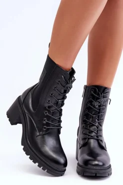 Damskie Buty damskie Vinceza Damskie Skórzane Botki Na Obcasie Czarne Esnar