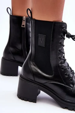Damskie Buty damskie Vinceza Damskie Skórzane Botki Na Obcasie Czarne Esnar