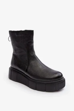 Online Zazoo Damskie Skórzane Botki Na Platformie Czarne Lemar Jenefer
