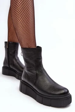 Online Zazoo Damskie Skórzane Botki Na Platformie Czarne Lemar Jenefer