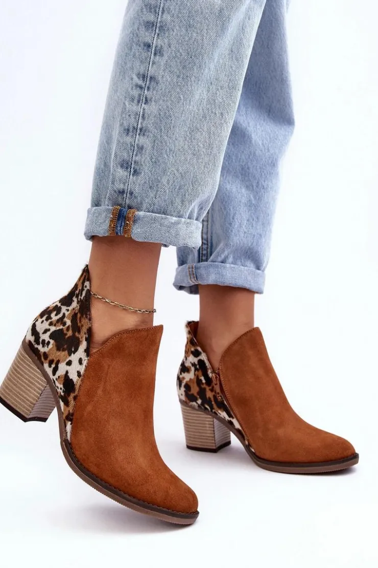 Maciejka Botki Wiosenne|Botki Maciejka*Damskie Skórzane Botki Na Słupku Brązowe 04492-98