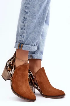 Maciejka Botki Wiosenne|Botki Maciejka*Damskie Skórzane Botki Na Słupku Brązowe 04492-98